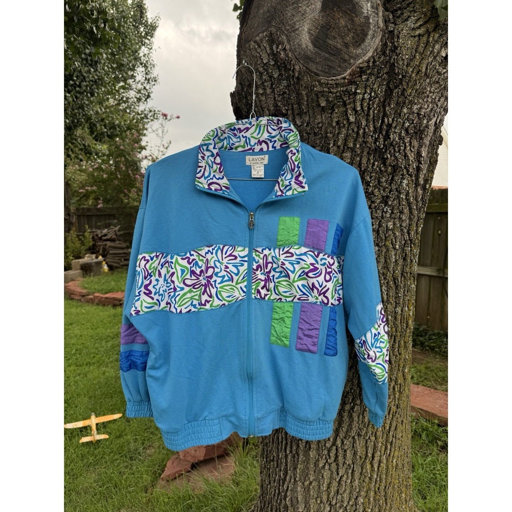 Y2k 92 LAVON M Multi-Color Full Zip Nylon Tennis Windbreaker Jacket Grunge